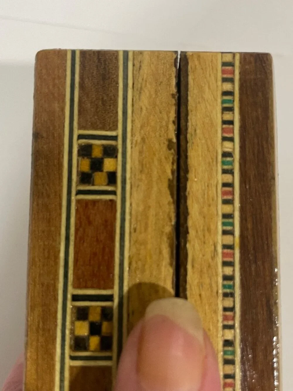 Vtg Persian Micro-Mosaic Wooden Marquetry Geometric Trinket Jewelry Box 9.25x3
